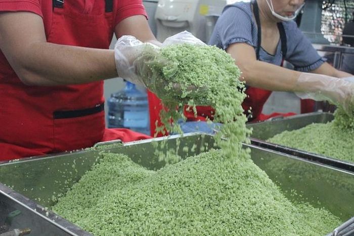 Tinh chất lá riềng được tận dụng triệt để khi qua quy trình chiết suất tách lấy nước rồi trộn đều với gạo nếp