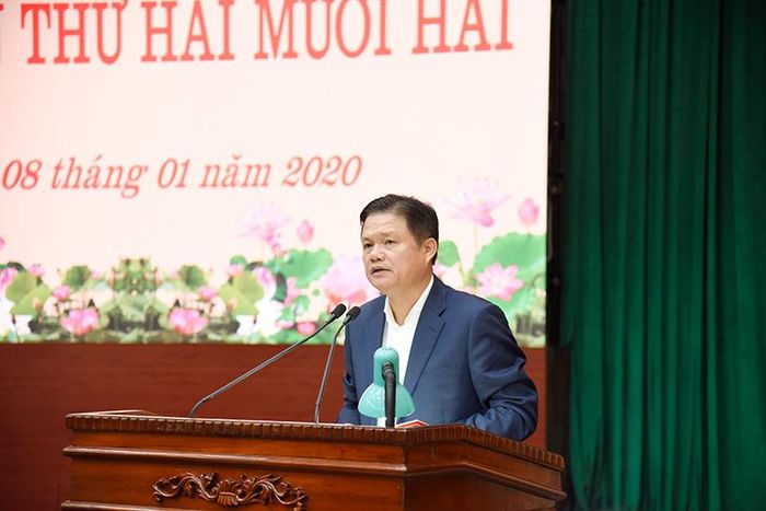 Trưởng Ban Tổ chức Thành ủy Vũ Đức Bảo trình bày Báo cáo công tác xây dựng Đảng năm 2019.