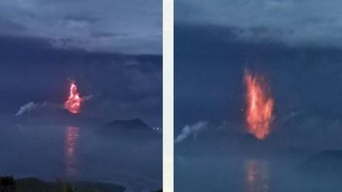 Nham thạch phun ở núi lửa Taal rạng sáng 13-1 - Ảnh: PHIVOLCS