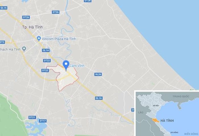  Ngã tư xã Cẩm Vịnh, huyện Cẩm Xuyên (Hà Tĩnh, chấm xanh). Ảnh: Google Maps. 