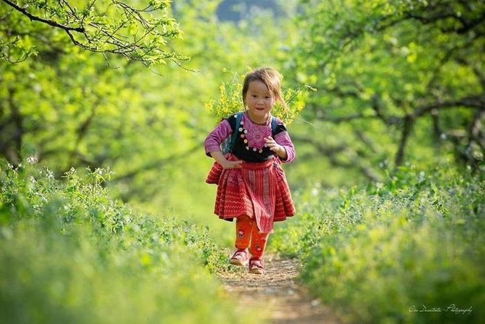 Nét đáng yêu của bé gái khi mùa xuân về