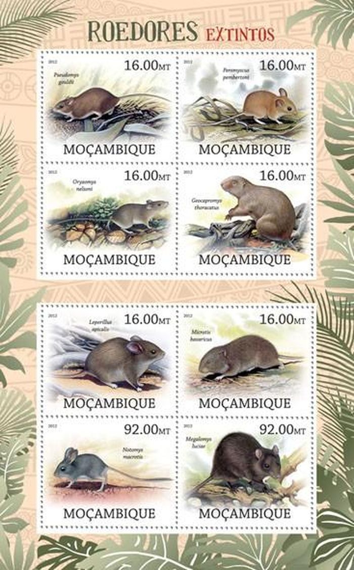 Bộ tem các giống chuột khác nhau do Mozambique phát hành