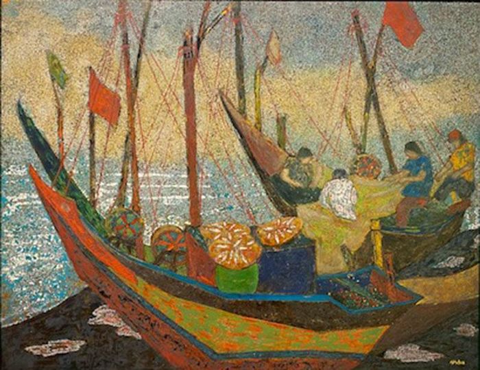  Tác phẩm tranh sơn mài "Nơi đảo xa" của Trần Khoa.