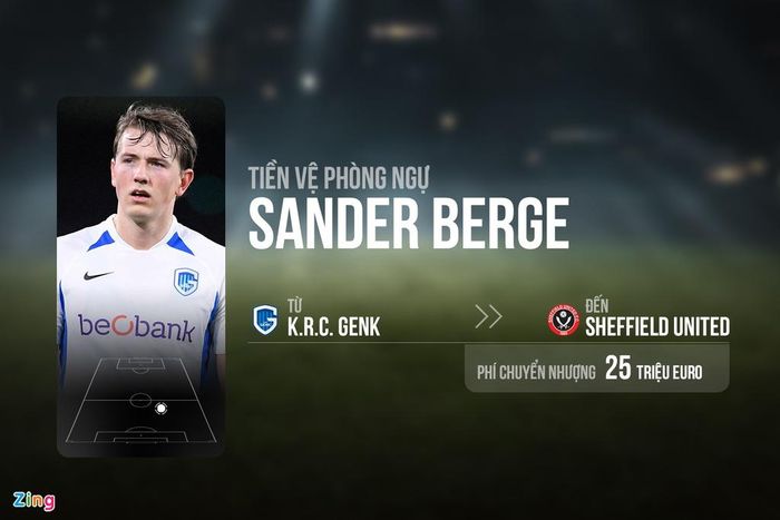  Với chiều cao 1,95 m cùng lối chơi thông minh, Sander Berge buộc Sheffield United phá kỷ lục chuyển nhượng của đội bóng. Tiền vệ người Na Uy được kỳ vọng giúp đội chủ sân Bramall Lane giành vé dự Europa League mùa giải tới. 