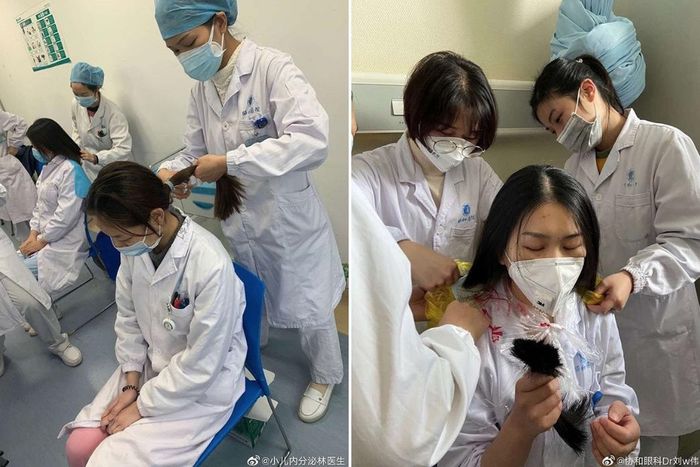  Nhiều nữ y, bác sĩ cũng hy sinh mái tóc dài trước khi bước vào "trận chiến" ở tâm dịch Vũ Hán, đồng thời cách ly với người thân, bạn bè. 
