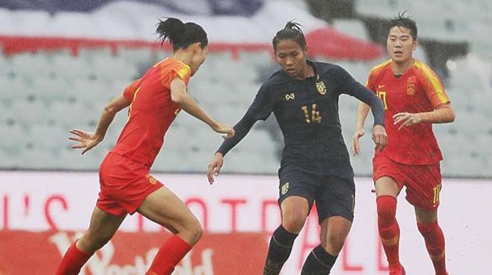 Trong khi các cô gái Thái Lan coi như đã mất quyền giành vé tới Tokyo hè này. Ảnh: AFC.