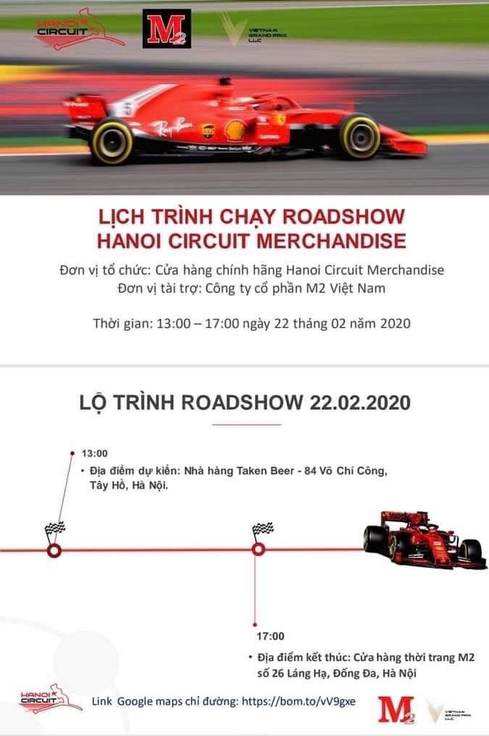 Lộ trình diễu hành xe mô hình F1 ở Hà Nội