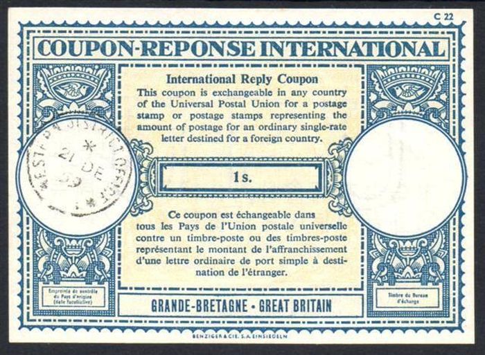 Một phiếu hồi đáp quốc tế do Anh phát hành.