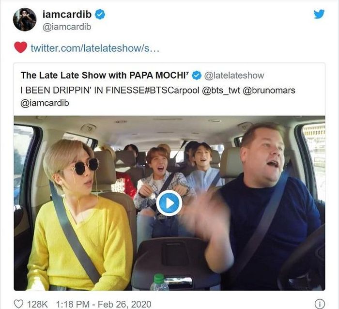 Cardi B thích thú khi BTS hát ca khúc của mình