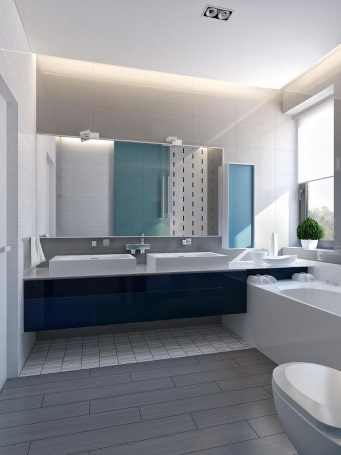 Nội thất hiện đại kết hợp với ánh sáng khiến căn phòng tắm luôn sạch sẽ và thoáng đãng.