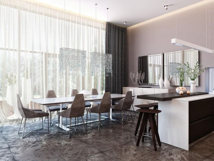 Đèn kiểu thác nước tăng sức hấp dẫn cho bàn ăn. 