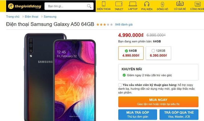 Còn trên website của Thế giới di động thì giảm khoảng 2 triệu đồng. 