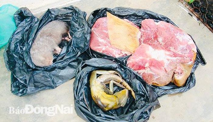 Thịt động vật hoang dã không rõ nguồn gốc được lực lượng chức năng thu giữ trong một quán nhậu ở TP.Biên Hòa