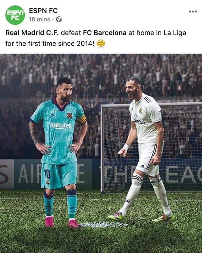 ESPN cho biết đây là lần đầu Real được hưởng niềm vui chiến thắng ở Siêu kinh điển kể từ năm 2014.