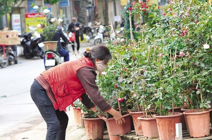 Người bán tất bật bày hàng từ 7h sáng khi tới phiên họp chợ.