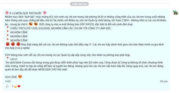 Thông báo tặng quà 8-3 của một doanh nghiệp