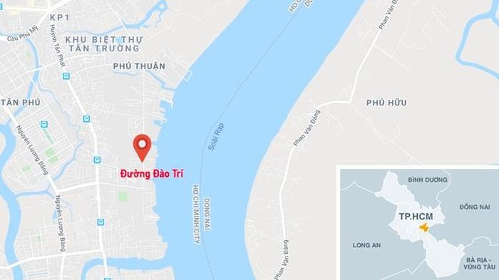 Đường Đào Trí, quận 7 (chấm đỏ), nơi xảy ra vụ cháy. Ảnh: Google Maps.