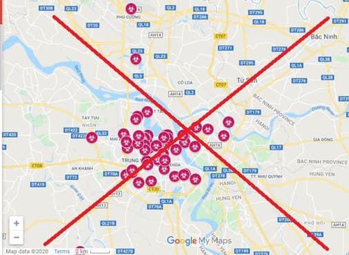 Công an TP Hà Nội khẳng định, link google map thông tin về điểm dịch tại Hà Nội là không chính xác.