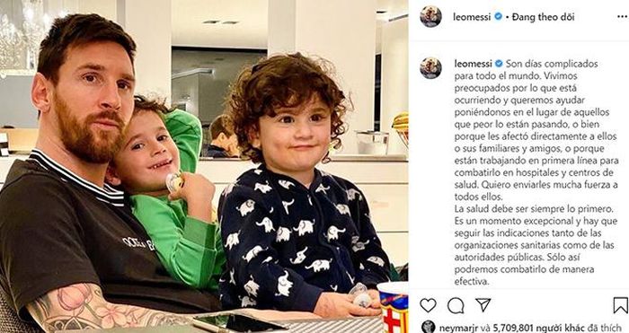Không chỉ Ronaldo, Messi cũng truyền đi thông điệp trên trang cá nhân trước khi tận hưởng quãng thời gian bên cạnh vợ con.