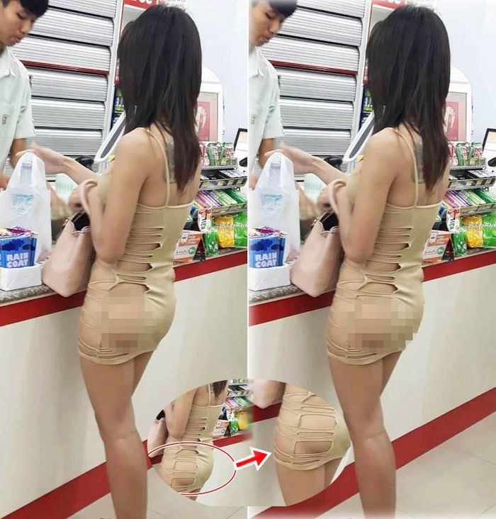 Hay như trường hợp của cô gái Thái Lan mặc váy rách tả tơi khi đi siêu thị. Hình ảnh này cũng bị liệt vào danh sách thảm họa thời trang ở châu Á.