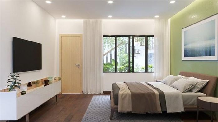  Tất cả các phòng trong nhà đều bố trí xung quanh giếng trời. 