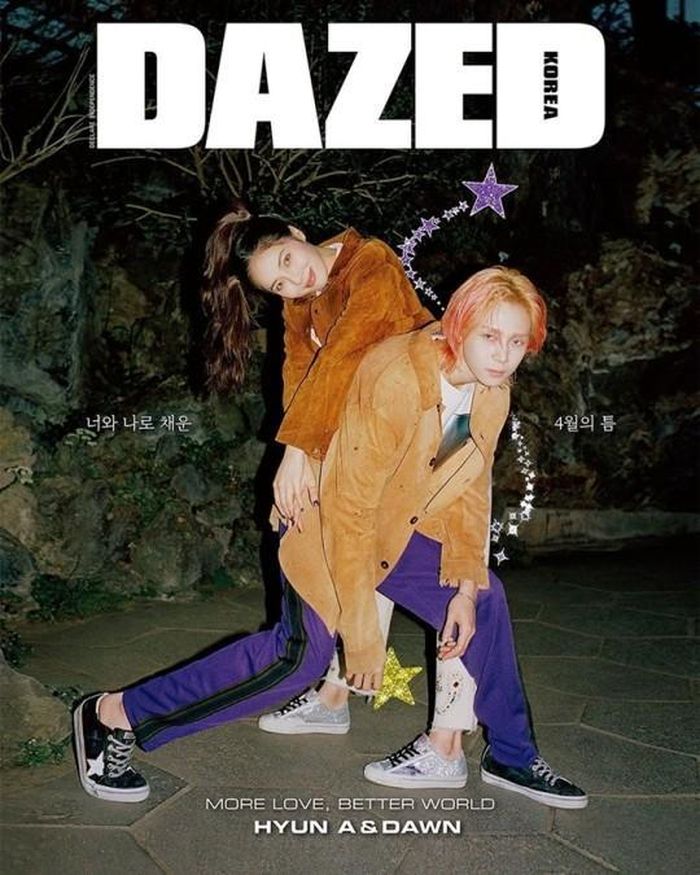 Bộ ảnh của HyunA và Dawn có tên "More Love, Better World" (Yêu nhiều hơn, thế giới tốt đẹp hơn) nhằm thể hiện khía cạnh cuộc sống hiện nay của cặp đôi. Khác với hình ảnh sắc sảo thường thấy, HyunA lựa chọn lối trang điểm thiên về tông màu cam đất, khoe vẻ đẹp trong trẻo, nữ tính. Nữ ca sĩ và bạn trai mặc trang phục cá tính, thiên về phong cách thể thao khỏe khoắn.