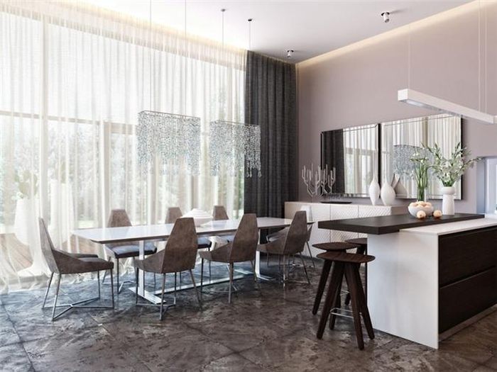  Đèn kiểu thác nước tăng sức hấp dẫn cho bàn ăn. 