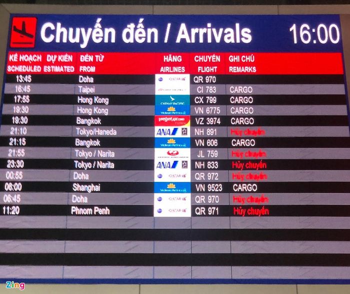 Nhiều chuyến bay về cũng trong tình trạng phải hủy. Bộ GTVT lưu ý không hạn chế khai thác đối với các chuyến bay không chở khách. 