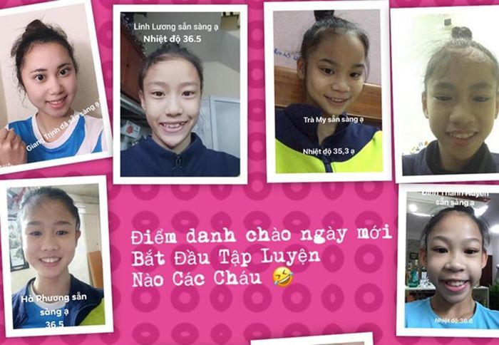 Đội tuyển thể dục nghệ thuật Việt Nam điểm danh trước buổi tập trực tuyến.Ảnh: THU HÀ.