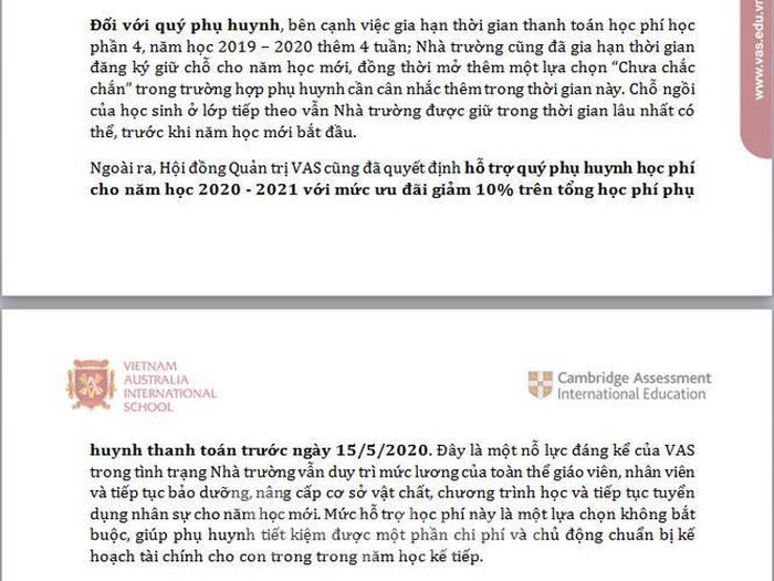 Thông báo chính sách học phí và những giải pháp hỗ trợ cộng đồng phụ huynh, học sinh, nhân viên, giáo viên VAS trong thời gian dịch bệnh COVID-19