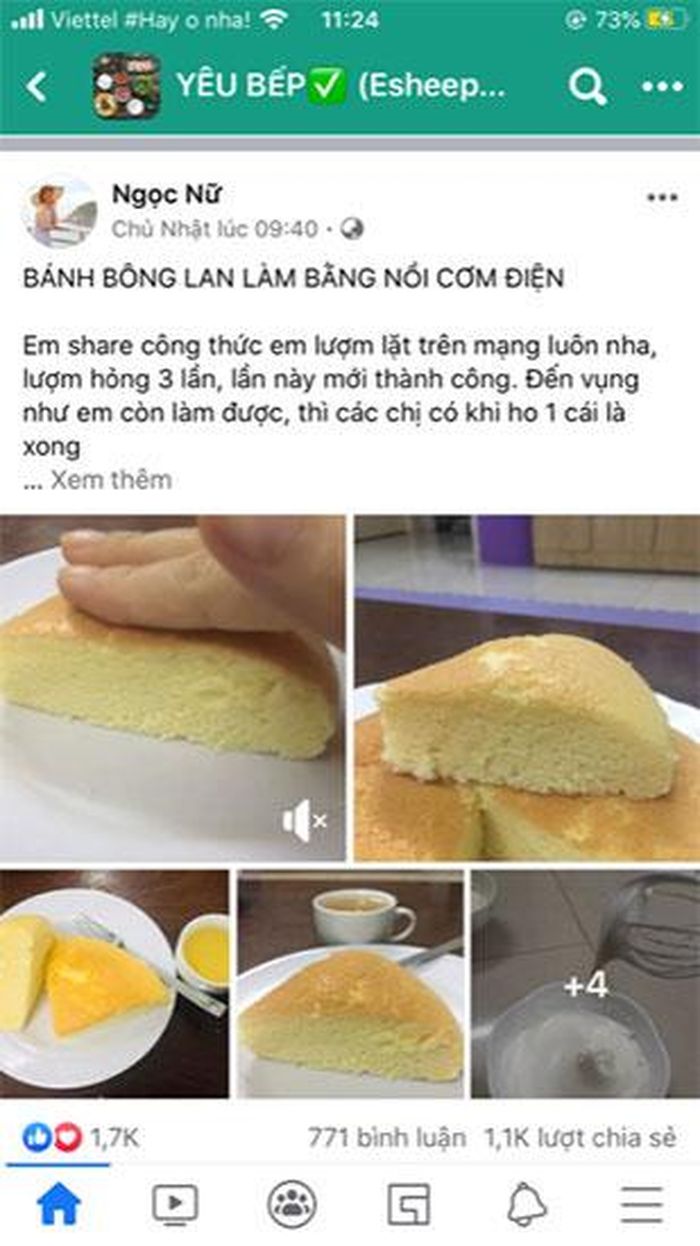 Bánh bông lan làm bằng nồi cơm điện.