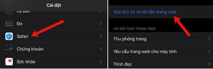 Là trình duyệt mặc định trên iOS, rất nhiều người sử dụng Safari để lướt web, làm việc. Sau nhiều năm sử dụng, Safari sẽ chứa lượng dữ liệu khổng lồ. Để dọn dẹp chúng, hãy vào Cài đặt > Safari > Xóa lịch sử và dữ liệu trang web. Hành động này sẽ xóa mọi dữ liệu cookie, cache và các tab đang mở, tuy nhiên sẽ giúp tăng dung lượng trống, tăng tốc độ cho máy.
