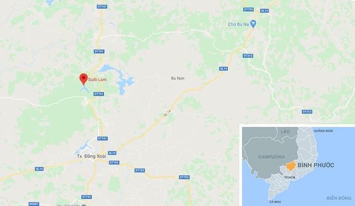  Suối Lâm, xã Thuận Phú, huyện Đồng Phú, Bình Phước, nơi các thanh niên tụ tập. Ảnh: Google Maps. 