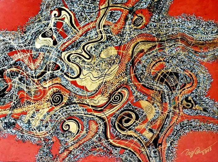 Tác phẩm “Thiên hà” (sơn mài, 90cm x 120cm, 2018)