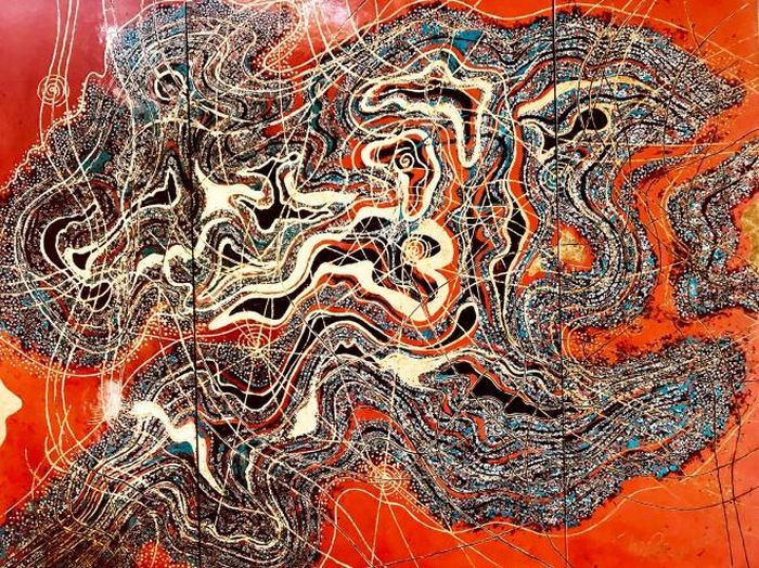 Tác phẩm “Chòm sao bạch dương” (sơn mài, 180cm x 230cm, 2019) Trương Bé