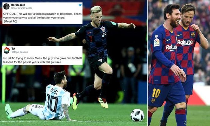 Bức ảnh dìm hàng Messi gây tranh cãi của tiền vệ Rakitic đăng trên trang cá nhân. Ảnh: Daily Mail.