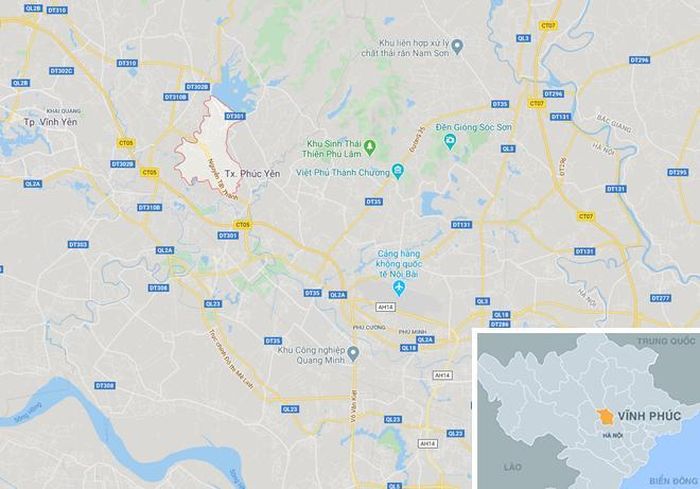  Quán karaoke Titanic phục vụ khách dùng ma túy ở xã Cao Minh, TP Phúc Yên, tỉnh Vĩnh Phúc (vùng khoanh đỏ). Ảnh: Google Maps. 