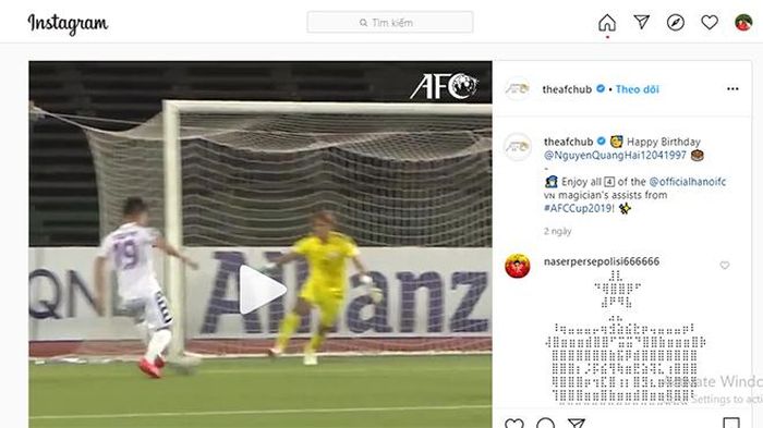 AFC chúc mừng sinh nhật Quang Hải trên Instagram