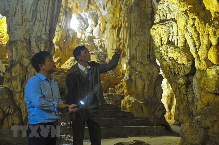 Hang tối với vẻ đẹp của vô vàn nhũ và cột đá. (Ảnh: Minh Đức/TTXVN)
