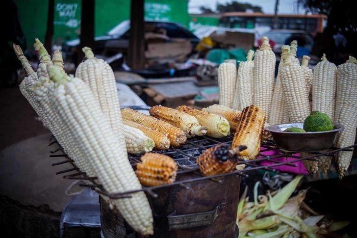 Ngô nướng trên lò đốt than được bán trên hầu hết làn đường chính của Kibera. Ảnh: Atieno Muyuyi.