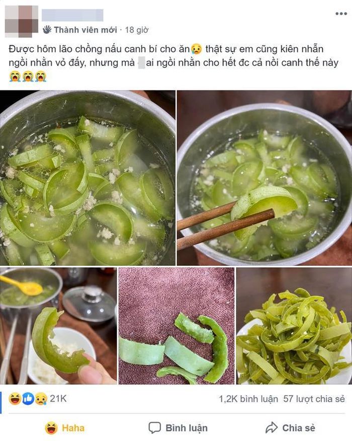 Người vợ bất lực với trường hợp của chồng mình lên mạng than thở. Được ăn một món chồng nấu quả không dễ dàng gì.