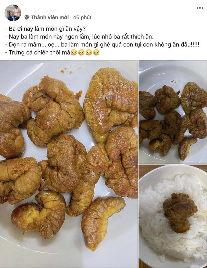 Bố làm món ăn tuổi thơ là trứng cá chiên nhưng nhìn xong các con chỉ muốn nôn ọe.