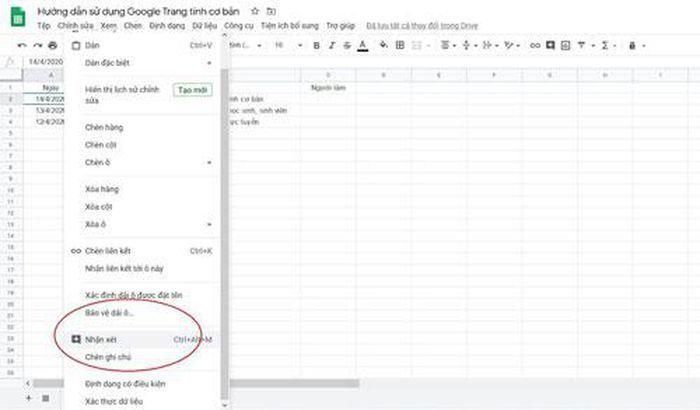 Người được chia sẻ file có thể thêm nhận xét hoặc ghi chú cho từng phần dữ liệu, lựa chọn này có trong danh mục chức năng khi bấm chuột phải vào phần dữ liệu mong muốn. Đối với người chia sẻ file, trong danh mục chuột phải cũng có lựa chọn "Bảo vệ dải ô" để người chia sẻ file khóa không được nhận xét hoặc chỉnh sửa cho phần dữ liệu nhất định.