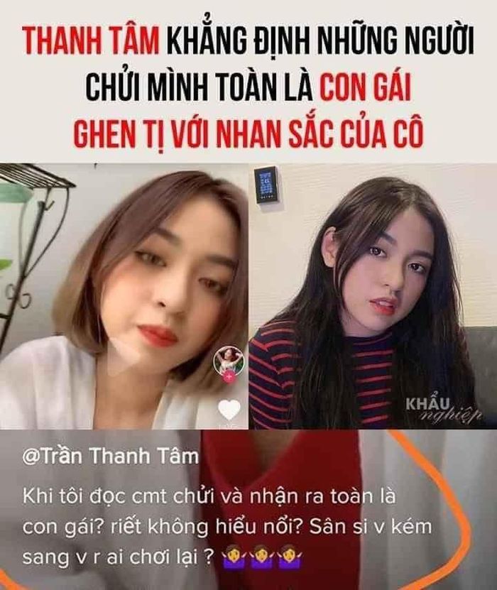 Trước đó, Thanh Tâm từng cho rằng chỉ có con gái mới lên mạng xã hội "sân si" với cô nàng vì ghen tỵ nhan sắc.
