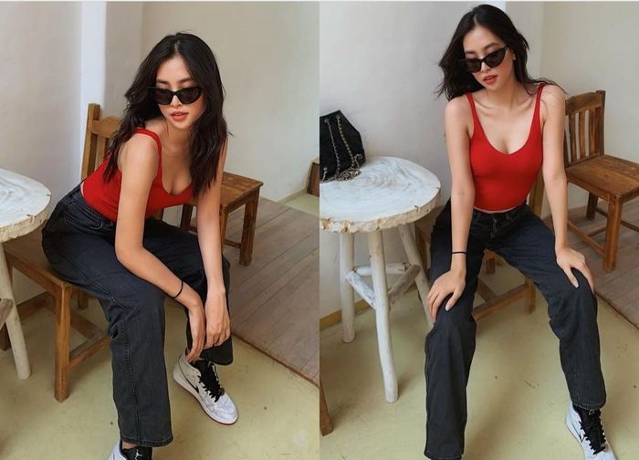 Hoa hậu Tiểu Vy xuất hiện với phong cách cá tính, năng động.