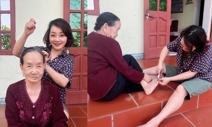 Sao Việt ngày 30/4: Về thăm mẹ sau thời gian dài giãn cách xã hội, nghệ sĩ Trà My tranh thủ nhổ tóc sâu, cắt móng chân cho mẹ. Nữ danh hài chia sẻ về khoảnh khắc tạm biệt mẹ để quay lại Hà Nội: “Khi đi mẹ còn dặn với theo: Lên Hà Nội cẩn thận nhé, trên đấy dịch chưa hết hẳn thì hai mẹ con nhớ luôn đeo khẩu trang vào và ngồi xa mọi người ra nhé, mà đừng có chủ quan đấy. Lúc nào mẹ cũng luôn lo lắng cho các con như thế đấy, yêu mẹ thật nhiều”
