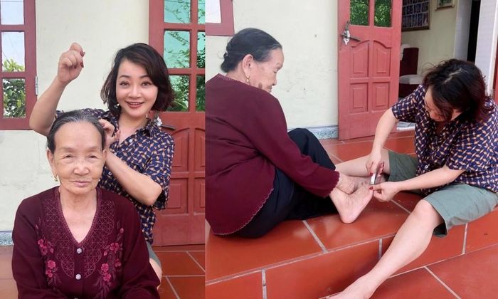 Về thăm mẹ sau thời gian dài giãn cách xã hội, nghệ sĩ Trà My tranh thủ nhổ tóc sâu, cắt móng chân cho mẹ. Nữ danh hài chia sẻ về khoảnh khắc tạm biệt mẹ để quay lại Hà Nội: “Khi đi mẹ còn dặn với theo: Lên Hà Nội cẩn thận nhé, trên đấy dịch chưa hết hẳn thì hai mẹ con nhớ luôn đeo khẩu trang vào và ngồi xa mọi người ra nhé, mà đừng có chủ quan đấy. Lúc nào mẹ cũng luôn lo lắng cho các con như thế đấy, yêu mẹ thật nhiều”.