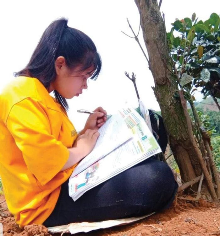 Một buổi học trực tuyến của Nhung trên đồi. Ảnh: K.K.S