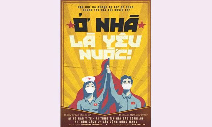 Bức “tranh cổ động” Ở nhà là yêu nước của Lê Đức Hiệp. 