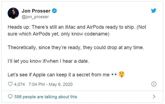 Nguồn tin Jon Presser tiết lộ iMac và AirPods mới đã sẵn sàng xuất xưởng